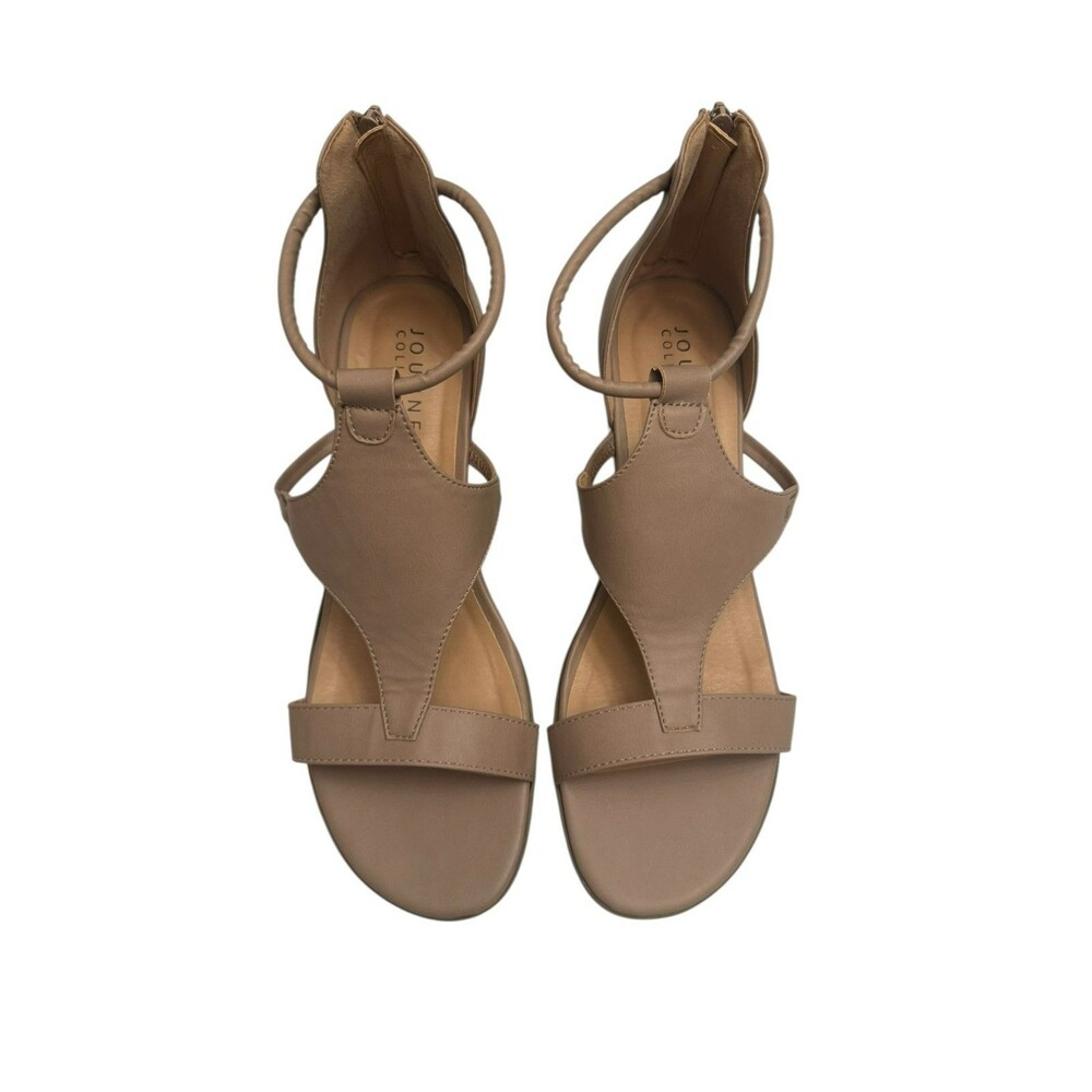 Journee Collection Womens Trayle Sandals Size 12 Beige Back Zipper 2" Wedge FLAW